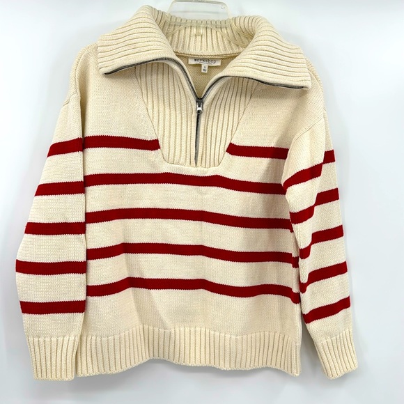 Worshop Half Zip Knit Sweater in Red Stripped-Size Large - Picture 1 of 7